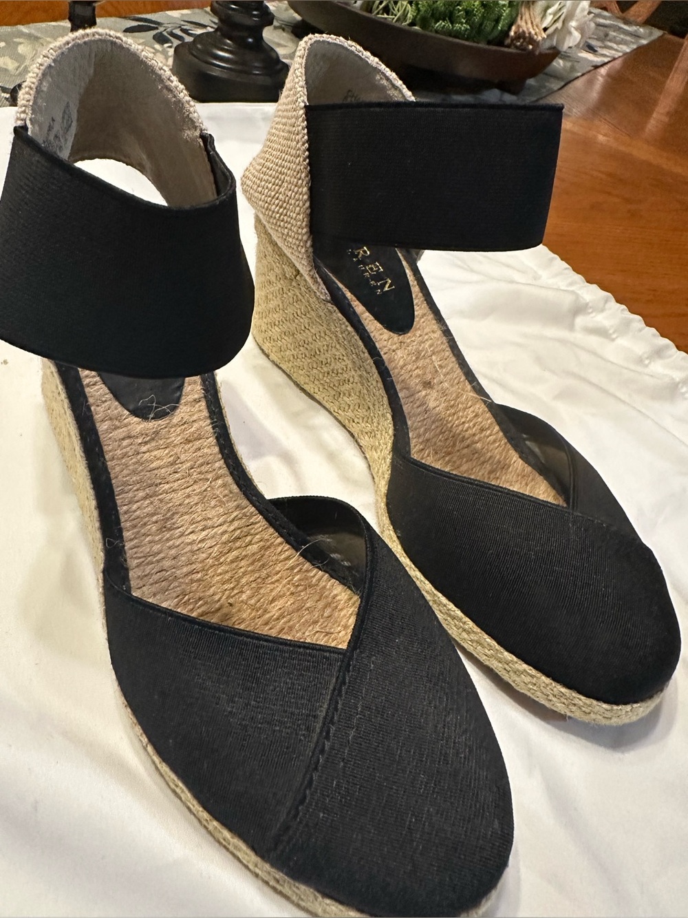 Lauren Ralph Lauren Black Espadrille Wedge Sandals with Ankle Strap